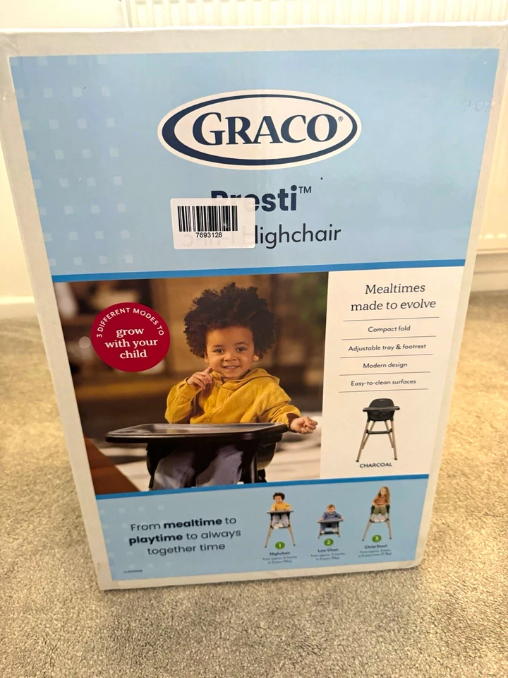 Graco Presti 3-in-1 Highchair, Folding, Removable Tray, Charcoal