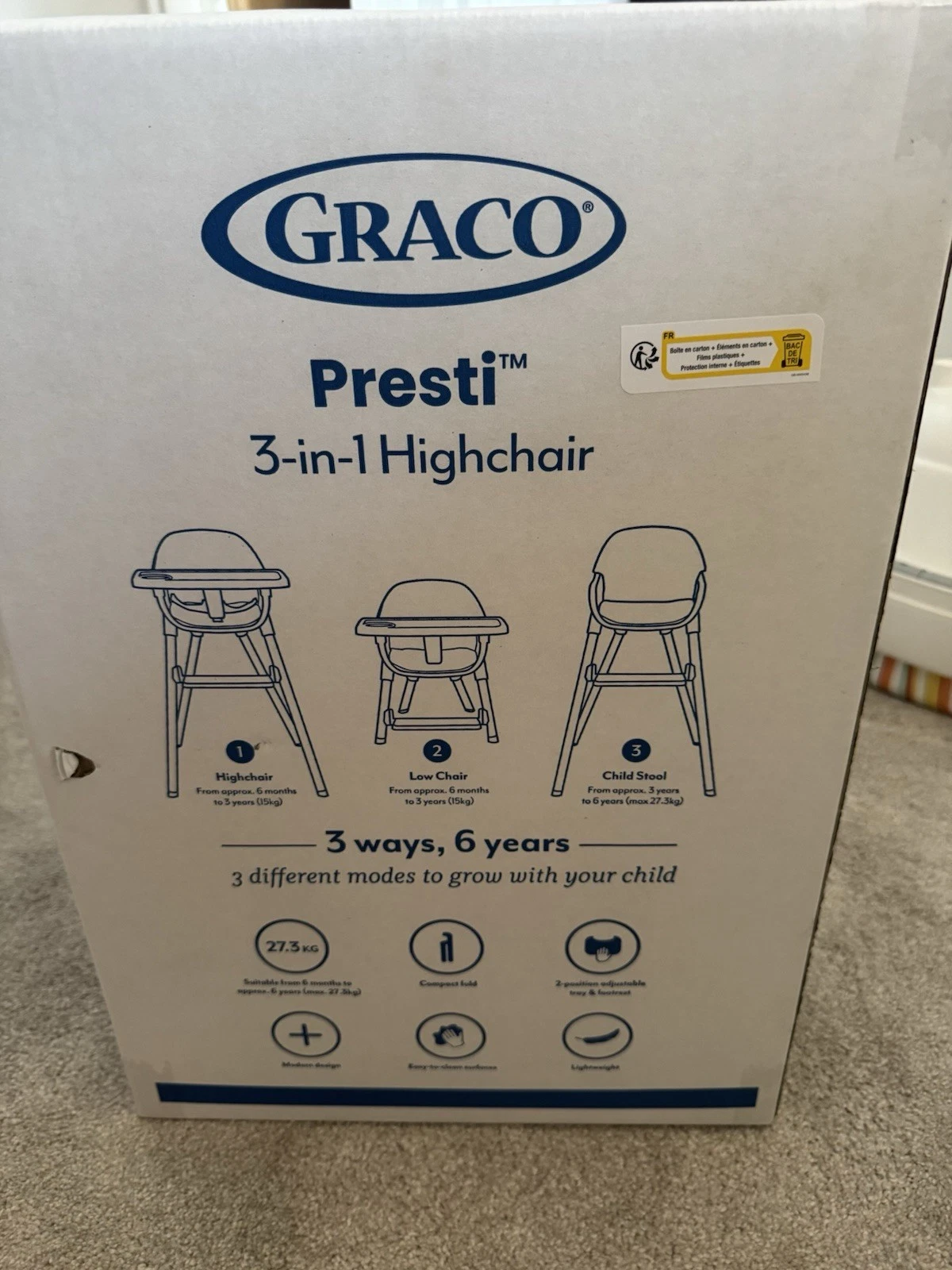 Graco Presti 3-in-1 Highchair, Folding, Removable Tray, Charcoal thumbnail 3