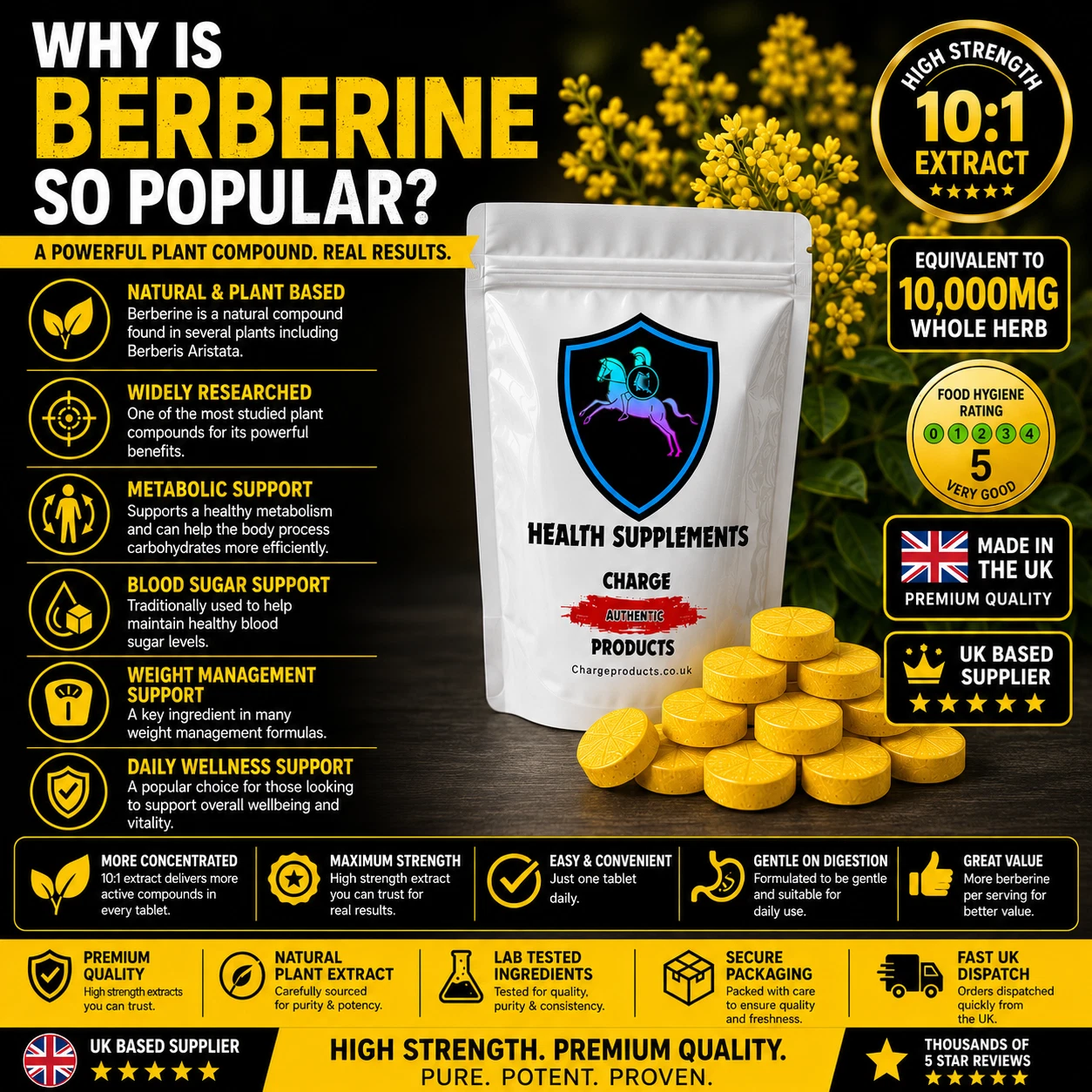 Berberine 10000mg 365 Tablets Blood Sugar & Metabolic Support High Strength 10:1 thumbnail 3