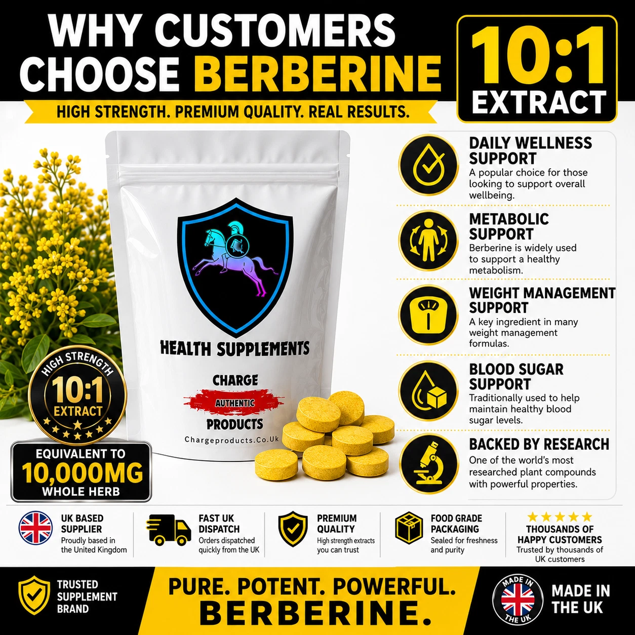 Berberine 10000mg 365 Tablets Blood Sugar & Metabolic Support High Strength 10:1 thumbnail 4