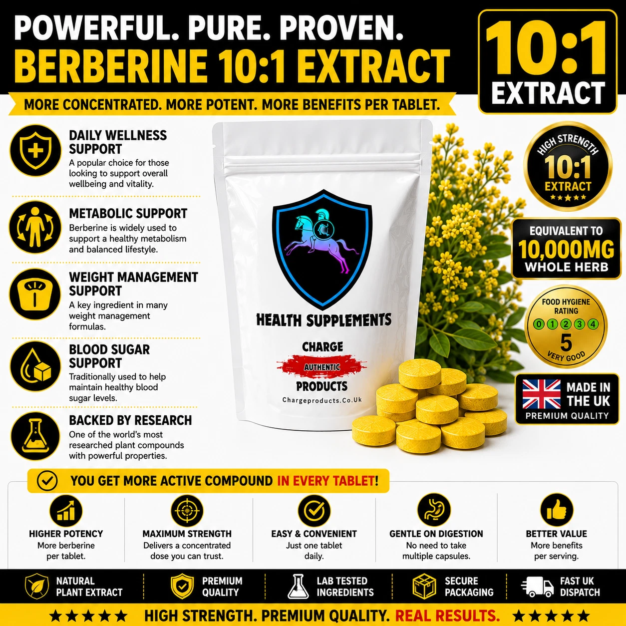 Berberine 10000mg 365 Tablets Blood Sugar & Metabolic Support High Strength 10:1 thumbnail 5