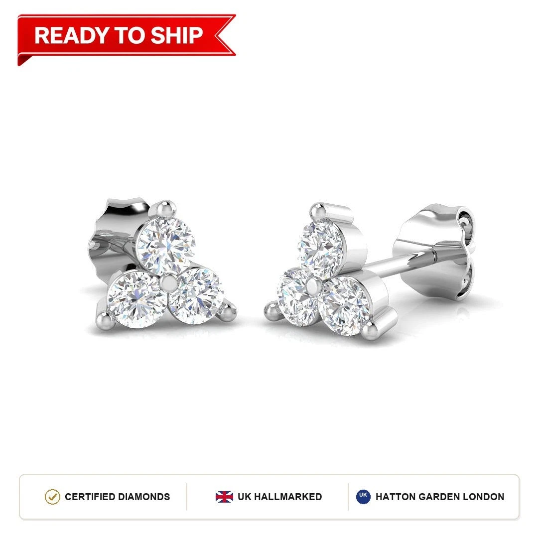 0.50 Ct DE/VS Lab Grown Diamond Drop Earring 9k White Gold Ready To Ship