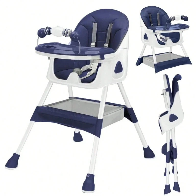 Baby High Chair 3-in-1 Foldable Adjustable Feeding Chair with Removable Tray, Sa