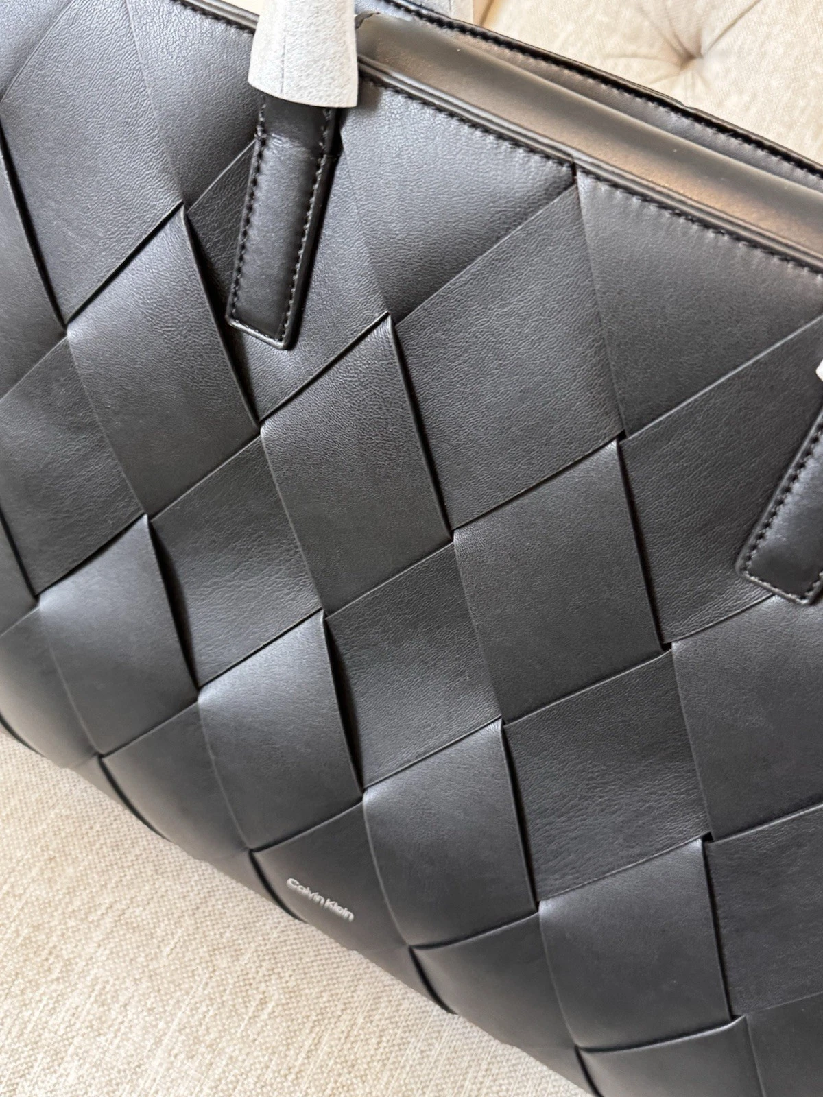 Calvin Klein CK Woven Medium Shopper Tote Bag Black Magnetic, Dust Bag thumbnail 2