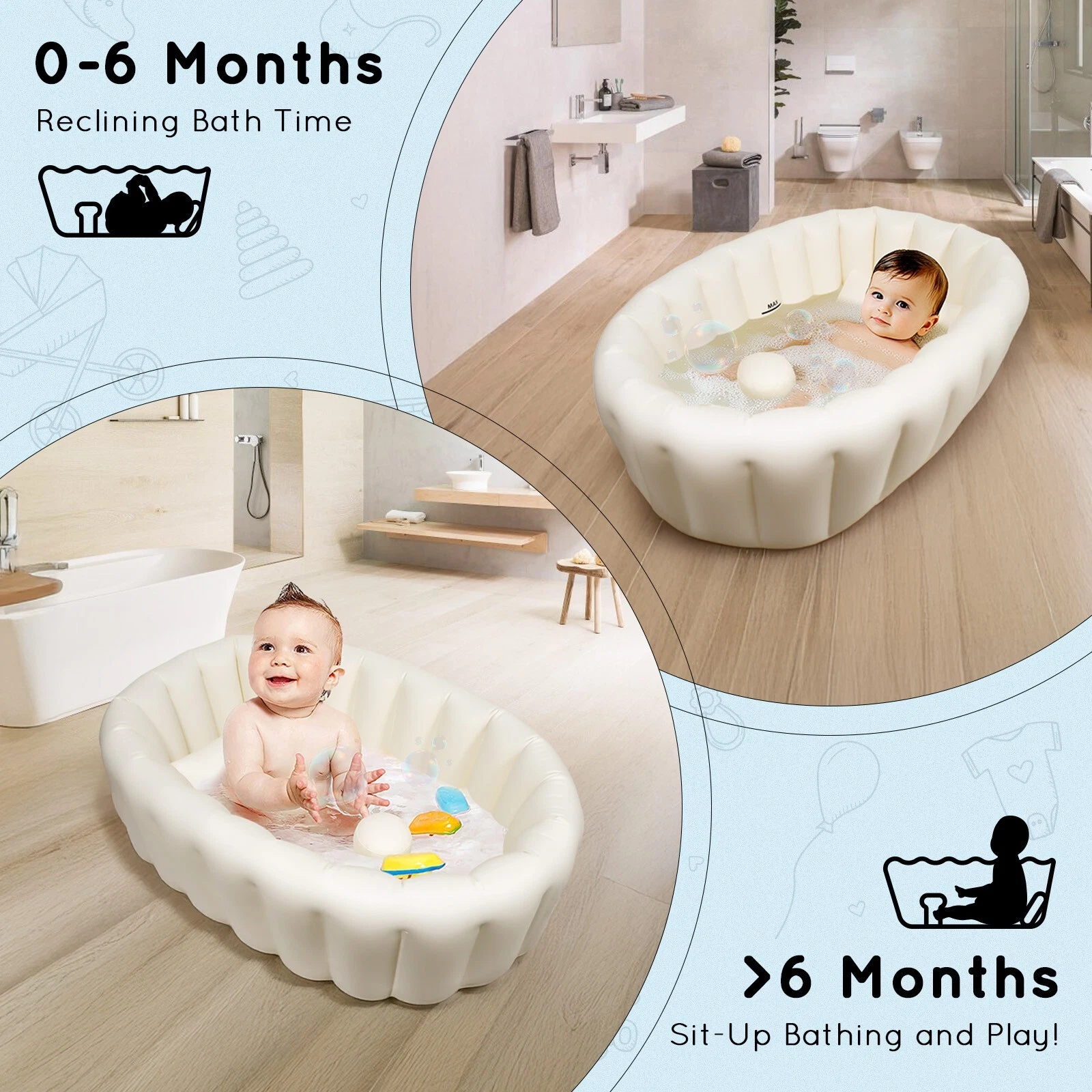Baby Bath Tub Baby Bath Essentials for Newborn Portable Travel Inflatable Bath thumbnail 5