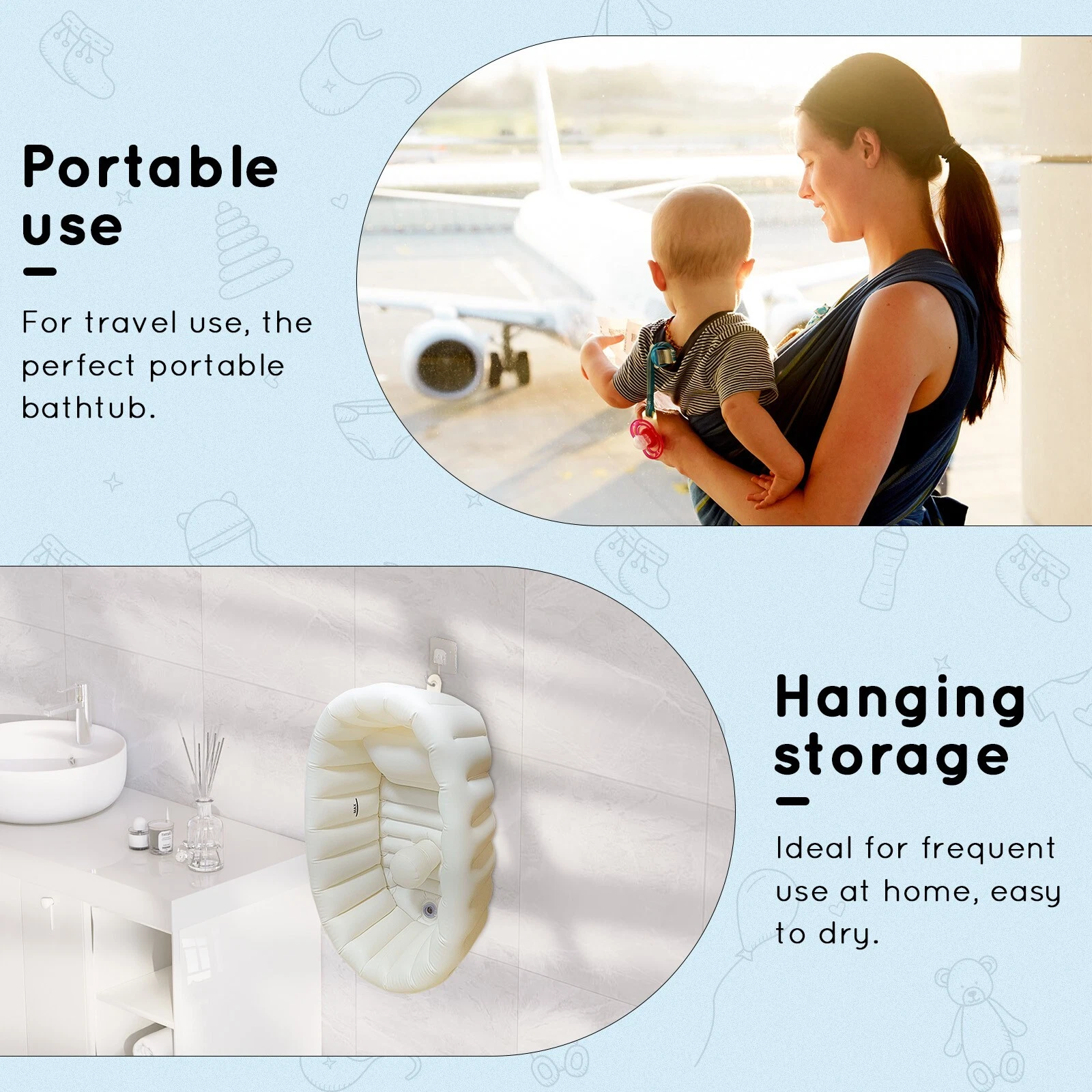Baby Bath Tub Baby Bath Essentials for Newborn Portable Travel Inflatable Bath thumbnail 6