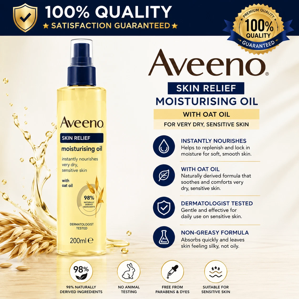 Aveeno Skin Relief Body Oil Spray 200ml For All Skin Types UK Fast Delivery thumbnail 5