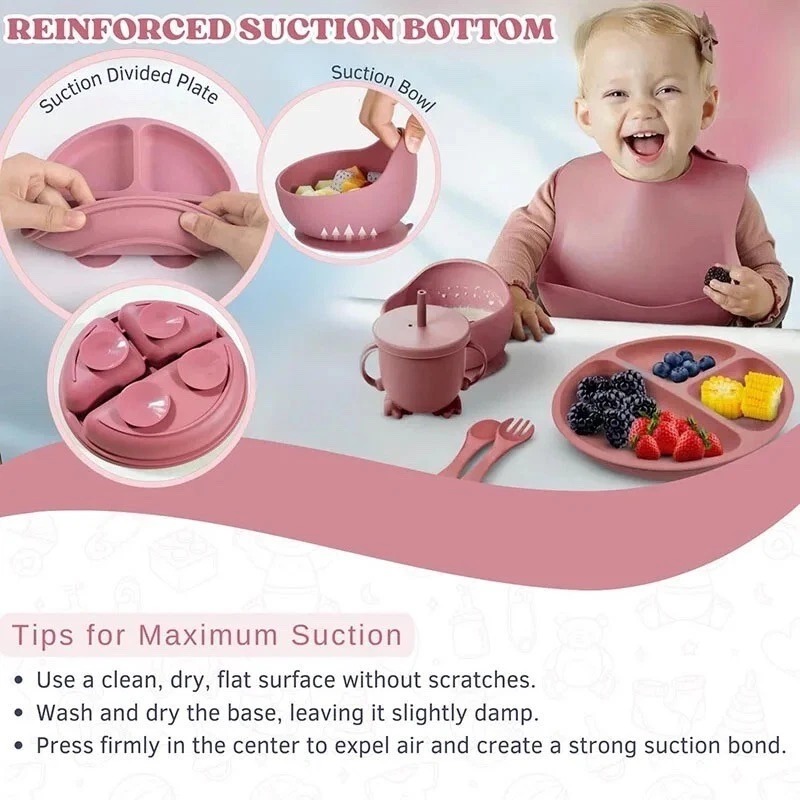 Set of 8 Silicone Baby Feeding Set Led Weaning Supplies BPA Free Self Eating New (Green) thumbnail 4