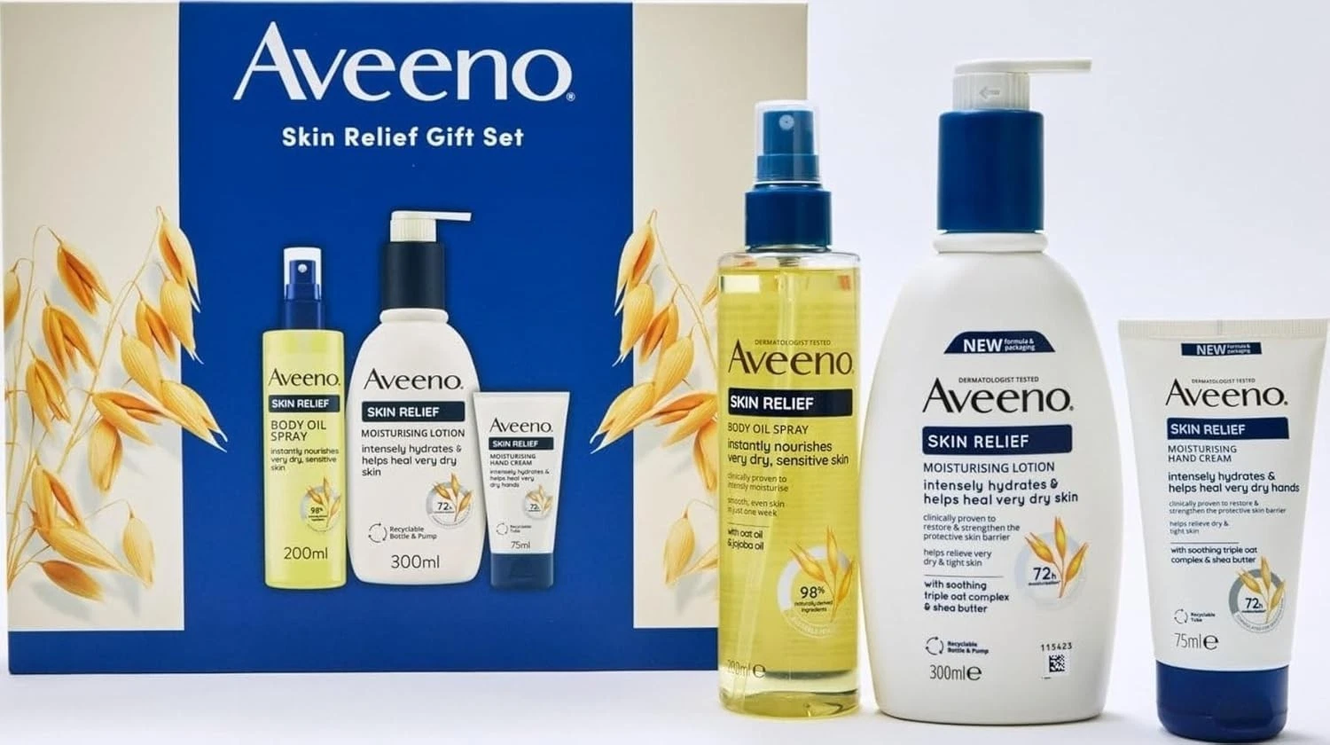 Aveeno Moisturising Cream Gift Set - body Oil Spray, Body Lotion & Hand Cream