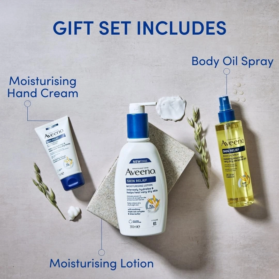 Aveeno Moisturising Cream Gift Set - body Oil Spray, Body Lotion & Hand Cream thumbnail 2