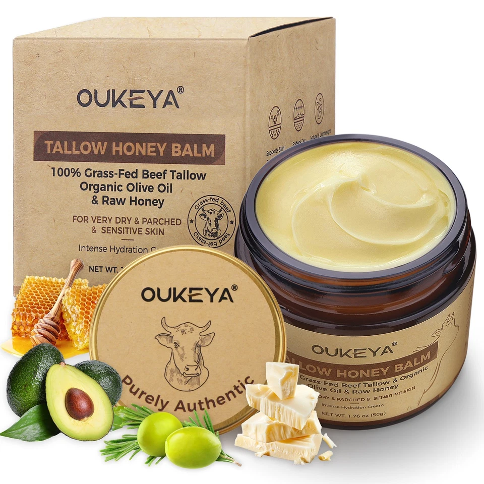 Organic 100% Grass-Fed Beef Tallow Balm with Raw Honey Moisturizing Cream
