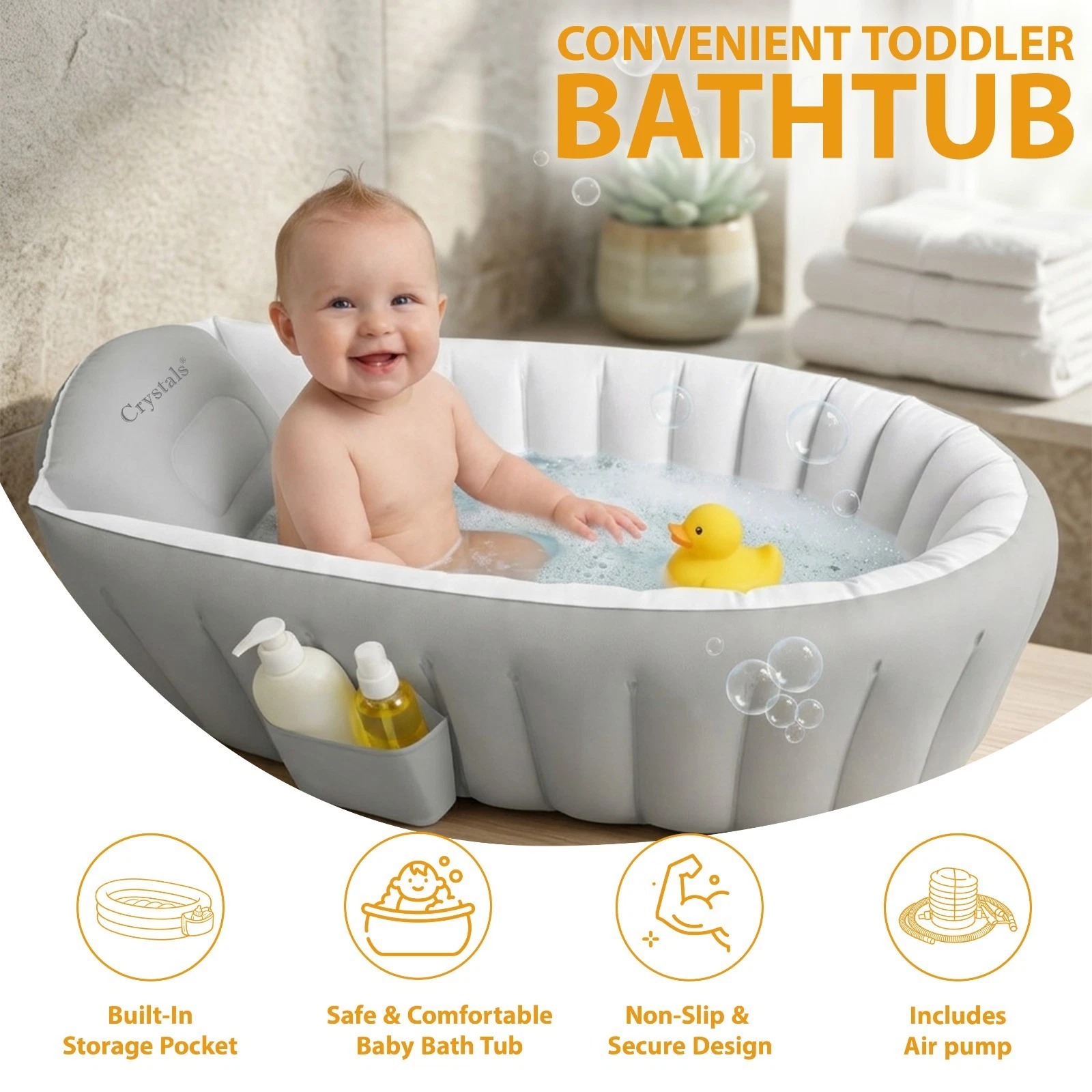 Inflatable Baby Bath Tub Baby Bath Essentials for Newborn Portable Travel Tub thumbnail 2