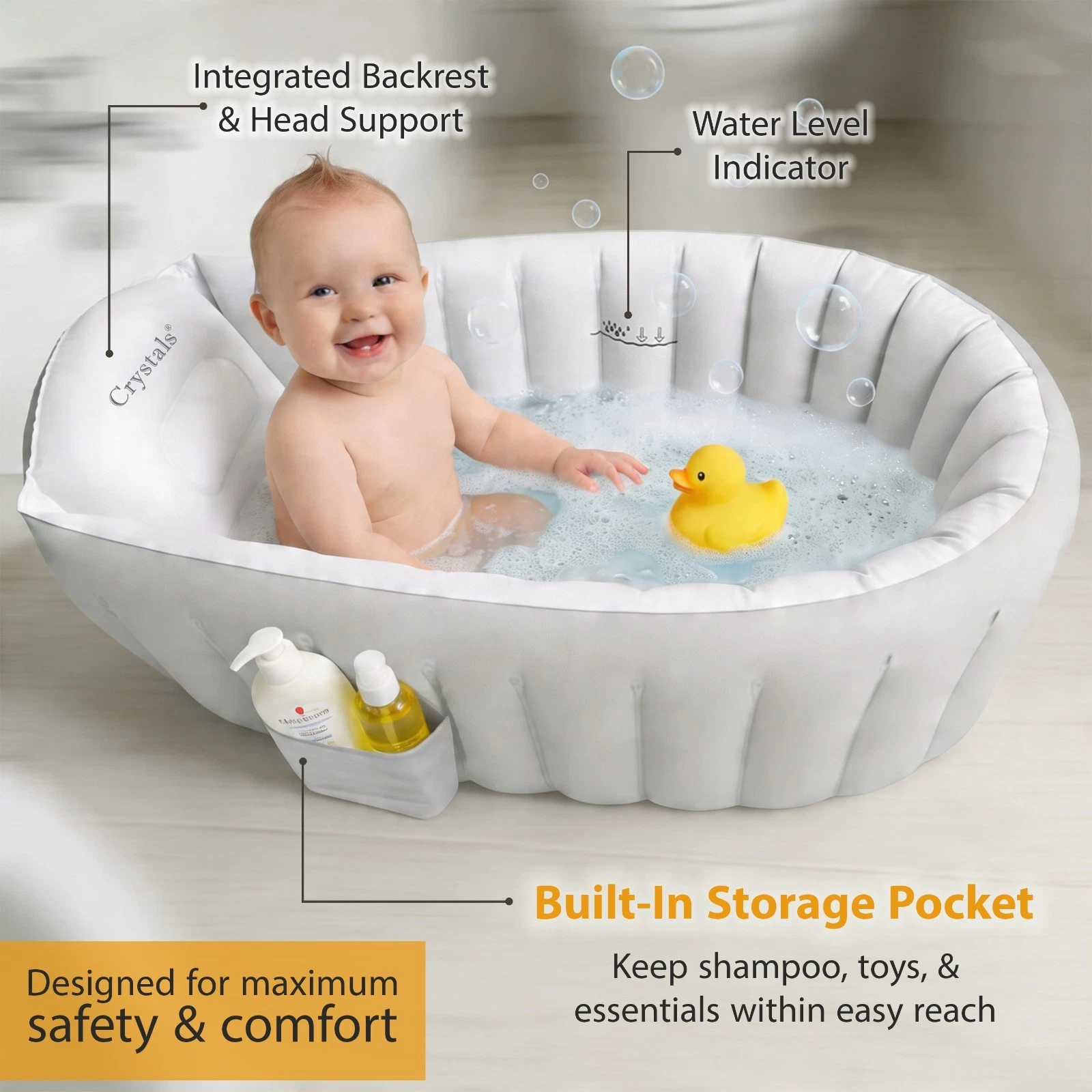 Inflatable Baby Bath Tub Baby Bath Essentials for Newborn Portable Travel Tub thumbnail 5