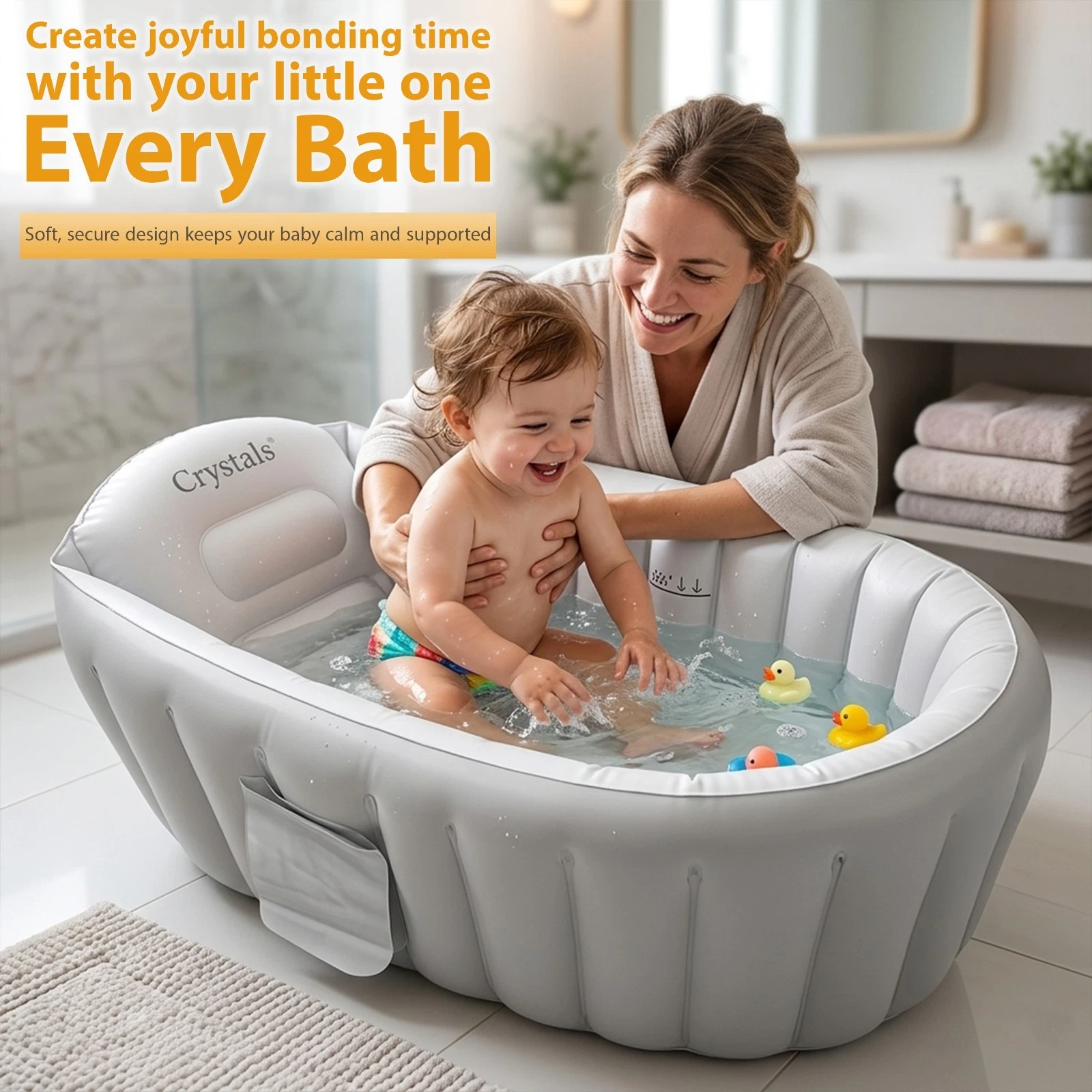 Inflatable Baby Bath Tub Baby Bath Essentials for Newborn Portable Travel Tub thumbnail 6