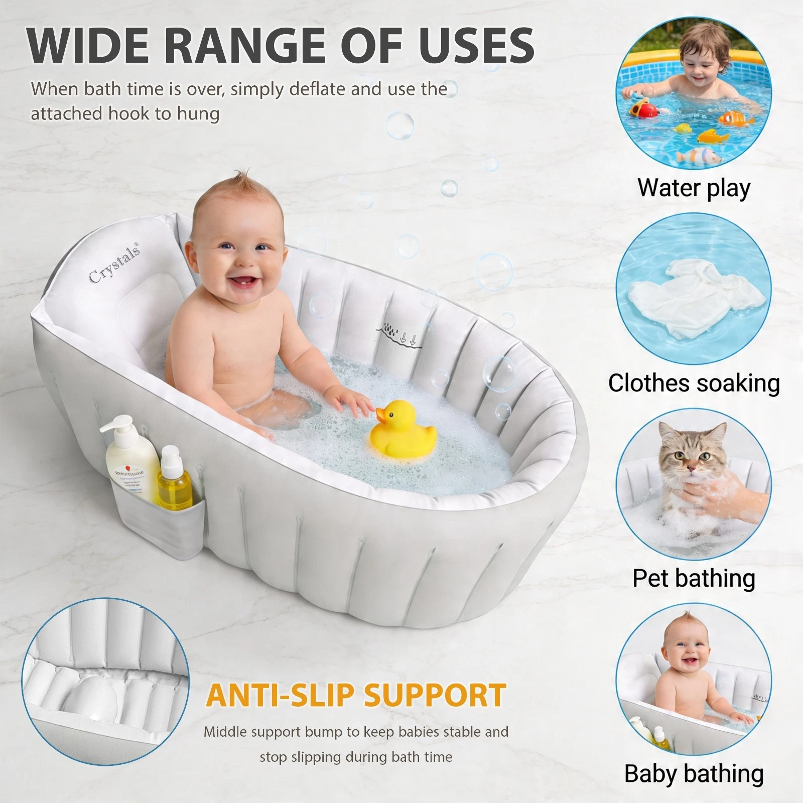 Inflatable Baby Bath Tub Baby Bath Essentials for Newborn Portable Travel Tub thumbnail 7