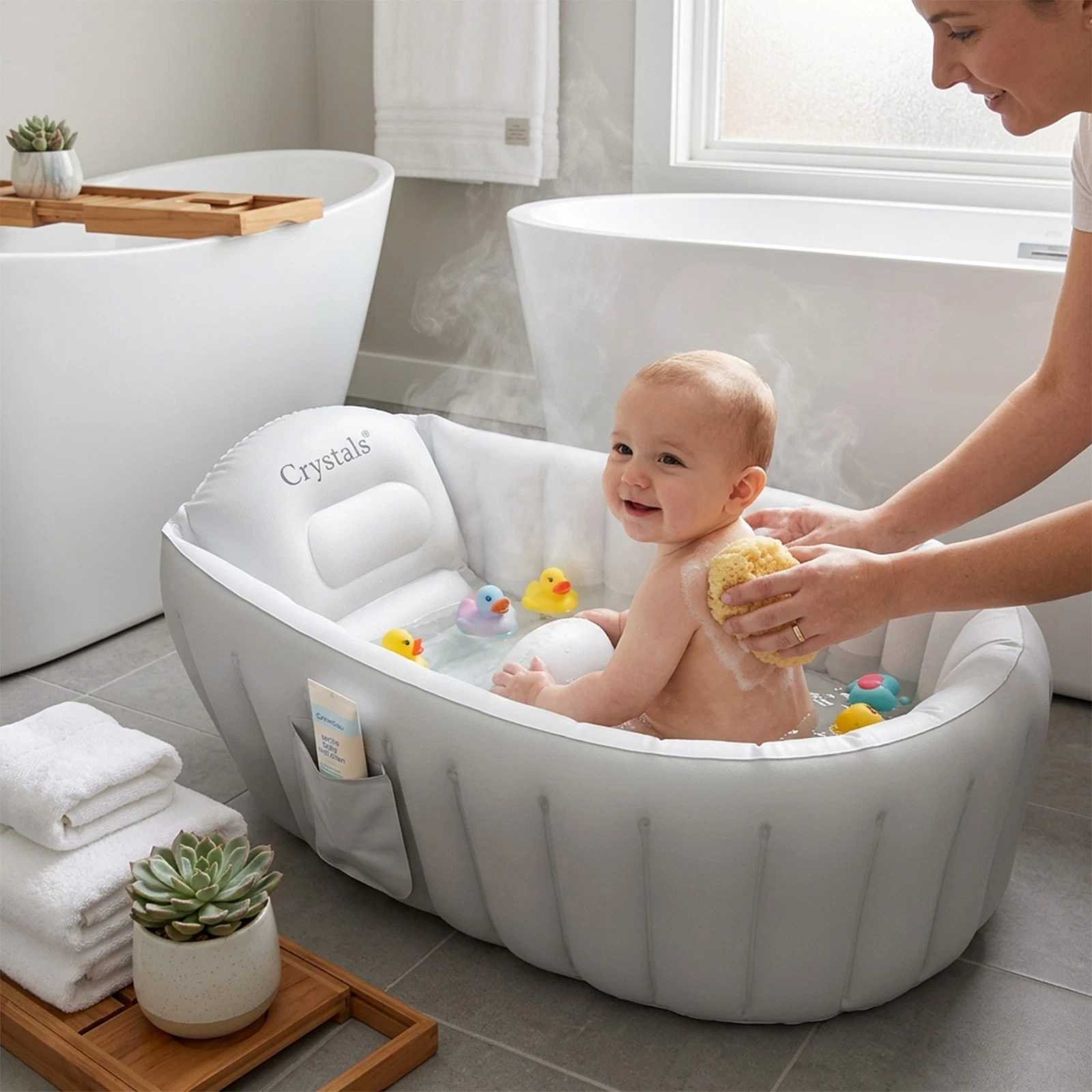 Inflatable Baby Bath Tub Baby Bath Essentials for Newborn Portable Travel Tub thumbnail 8