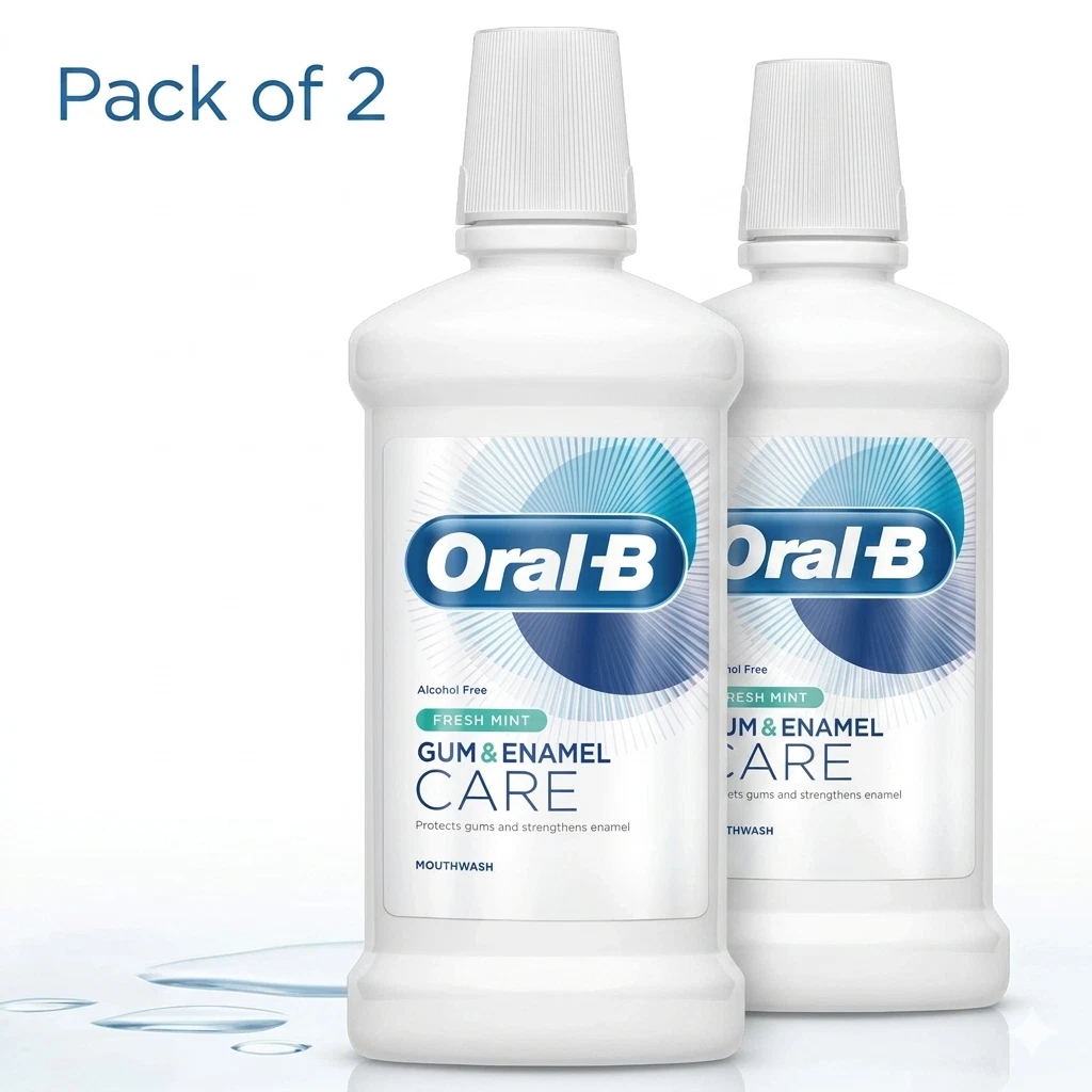Oral-B Gum & Enamel Care Fresh Mint Mouthwash - Alcohol Free - 2 X 500 ml