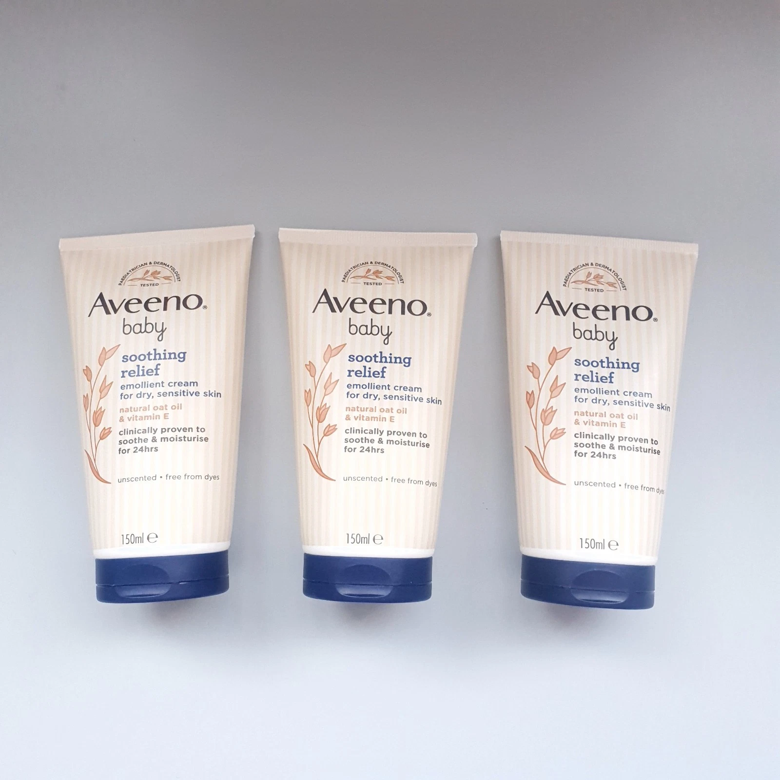 3x Aveeno Baby Soothing Relief Emollient Cream For Dry Sensitive Skin, 150ml