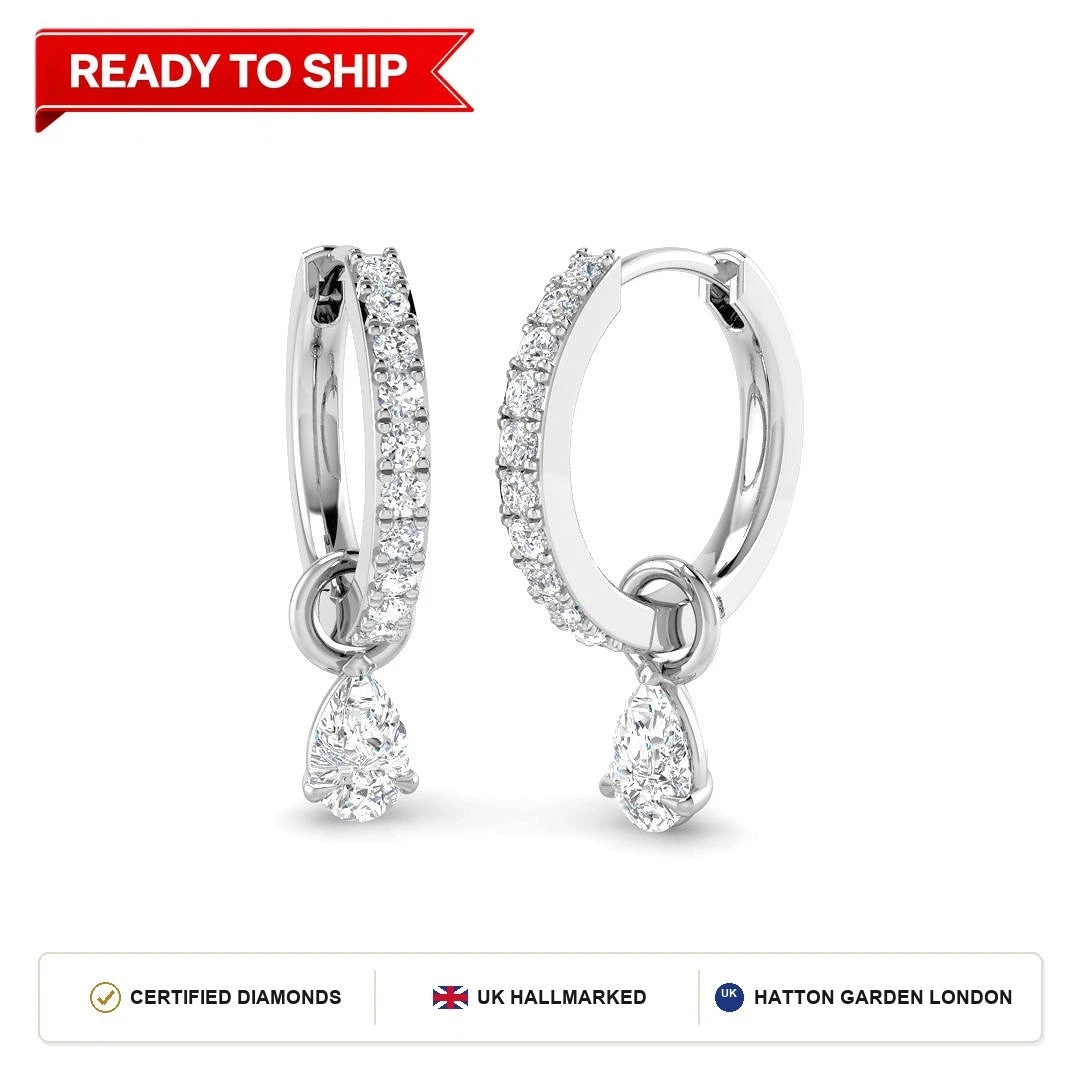 0.70 Ct DE/VS Lab Grown Diamond Drop Earring 9k White Gold Ready To Ship