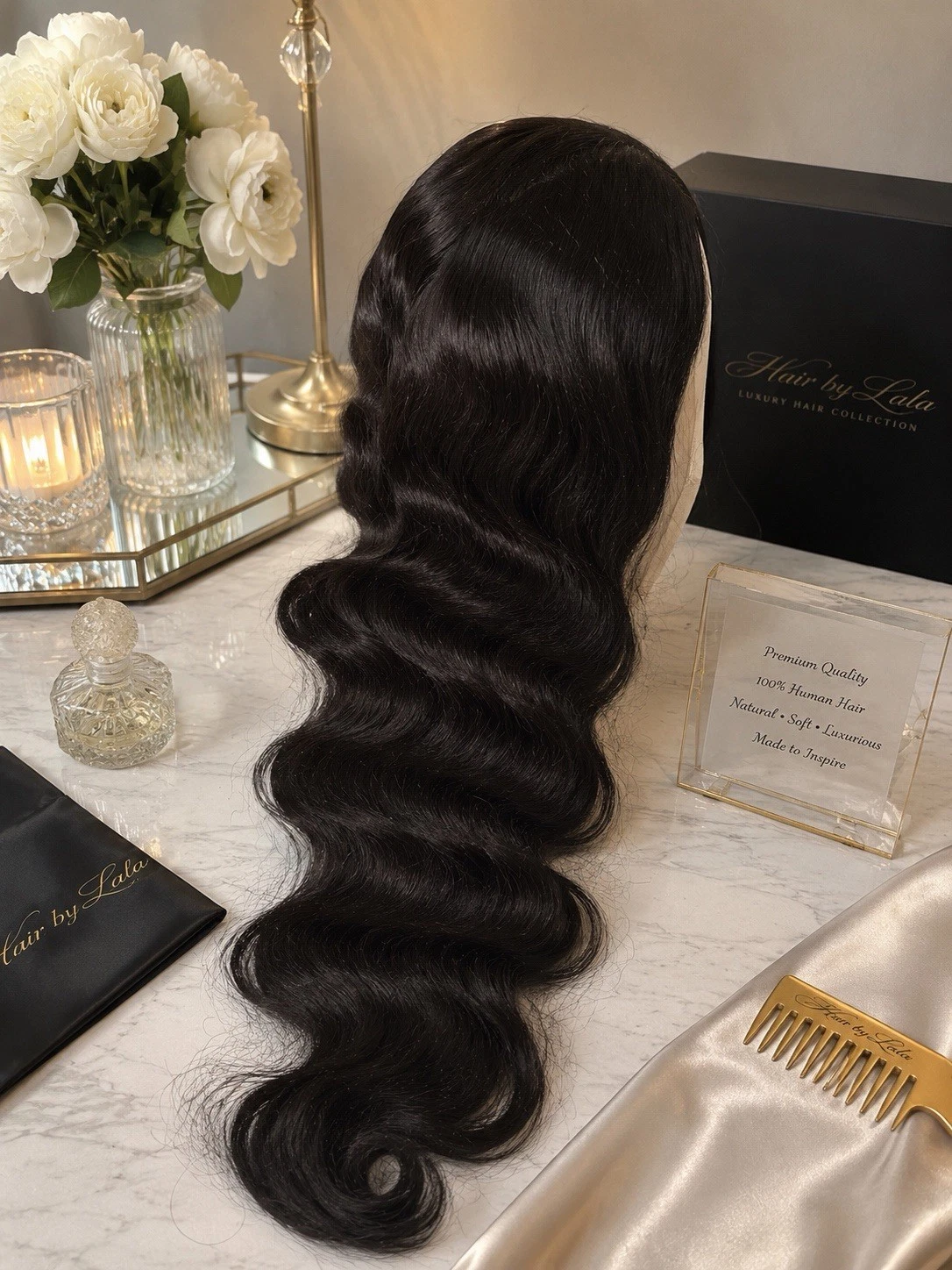13x4 gluelless Lace Front DD Body Wave Human Hair Wig 250% Density,Natural Black