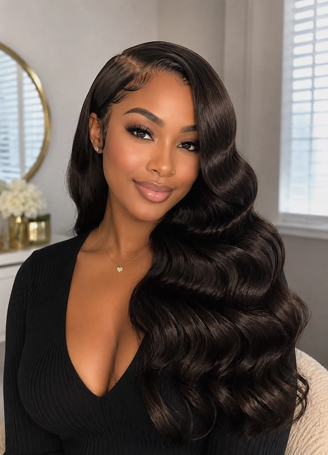 13x4 gluelless Lace Front DD Body Wave Human Hair Wig 250% Density,Natural Black thumbnail 4