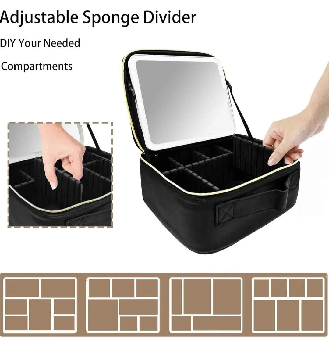 Travel Makeup Bag with LED Mirror, Makeup case, Makeup Mirror 3-Color (Black) thumbnail 5