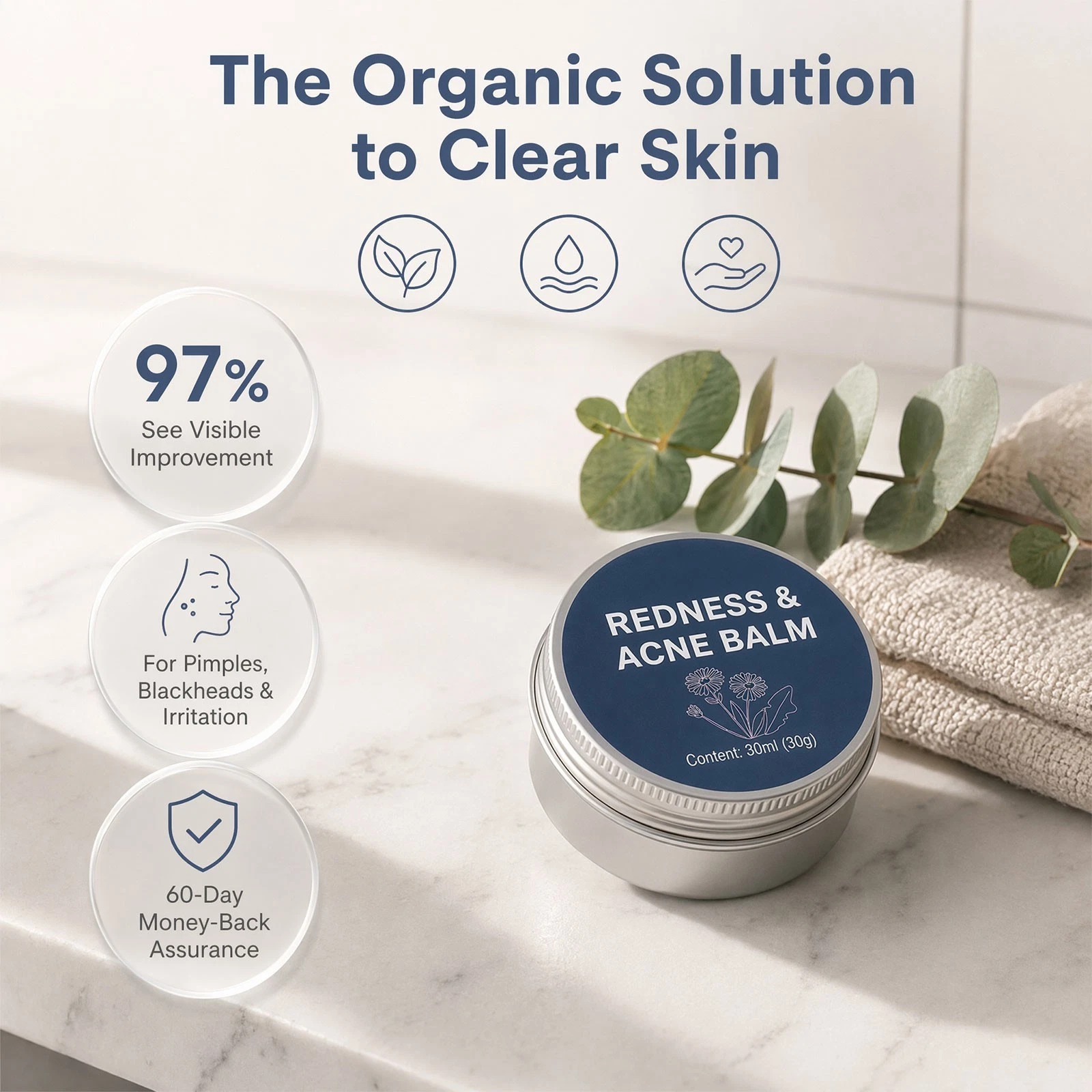 Organic Redness & Acne Soothing Balm, Sensitive Skin Spot Calming Treatment 30g thumbnail 2
