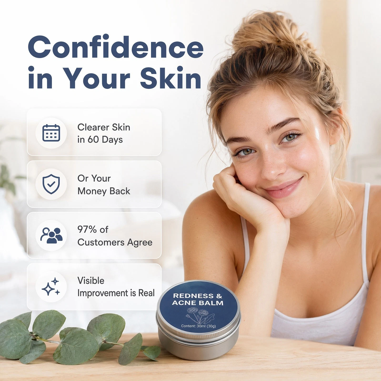Organic Redness & Acne Soothing Balm, Sensitive Skin Spot Calming Treatment 30g thumbnail 5