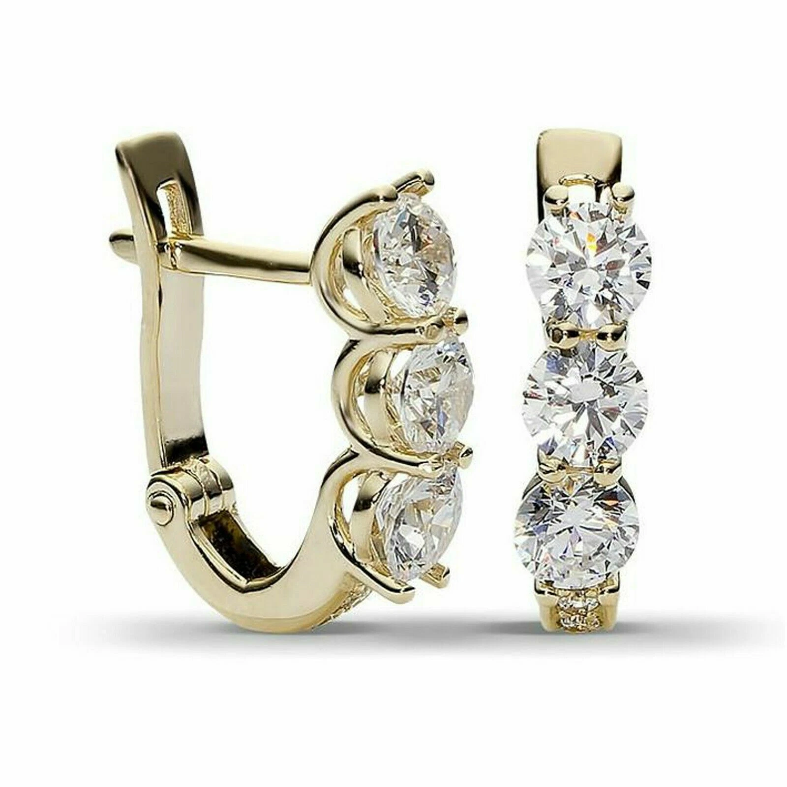 14K Yellow Gold Plated Silver Round Simulated Diamond Small Huggie/Hoop Earrings thumbnail 3
