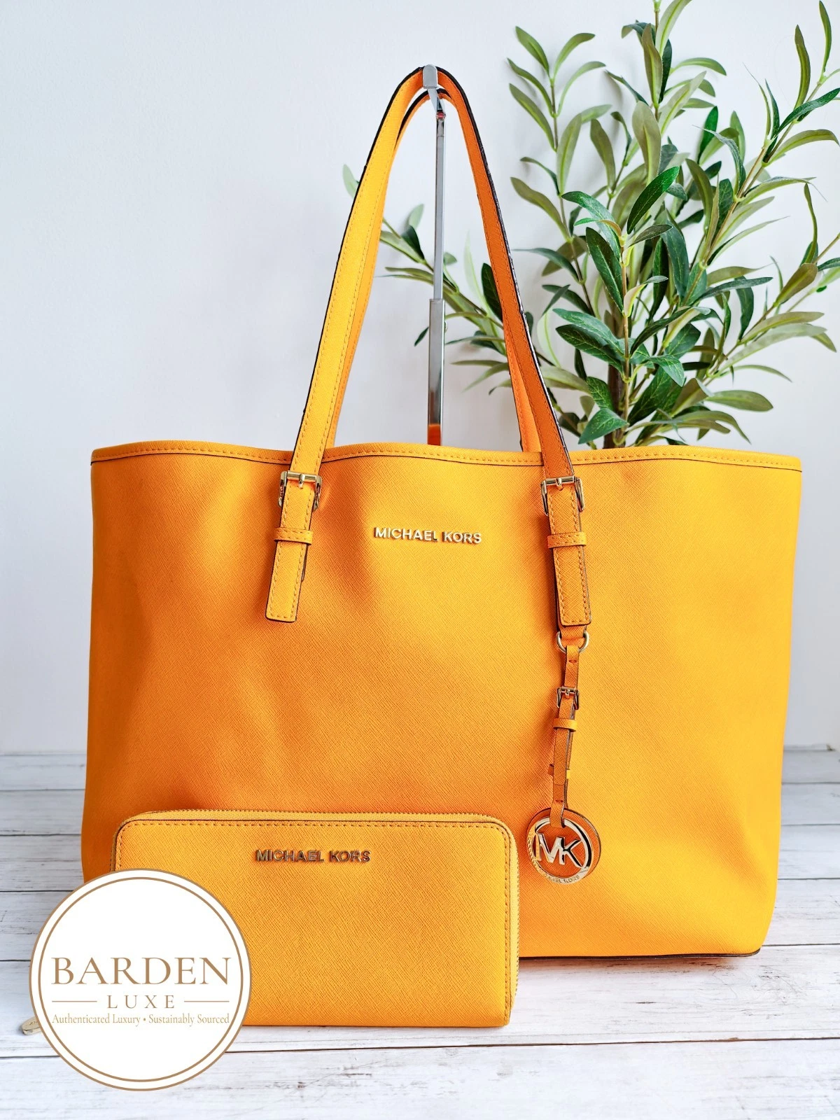 Michael Kors Jet Set Travel Tote Yellow Saffiano Leather MK Bag + Purse 30S3GTVT