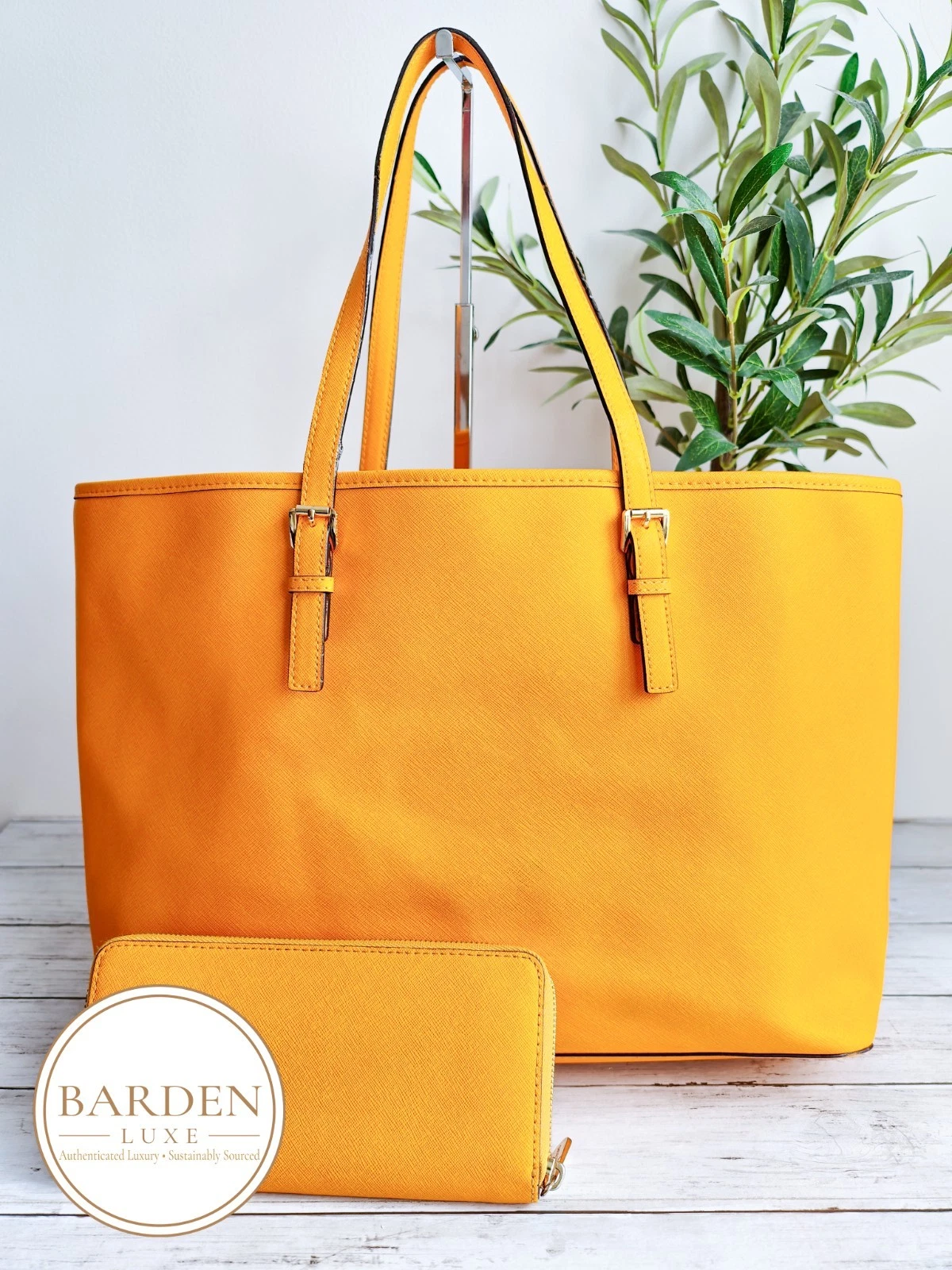 Michael Kors Jet Set Travel Tote Yellow Saffiano Leather MK Bag + Purse 30S3GTVT thumbnail 2