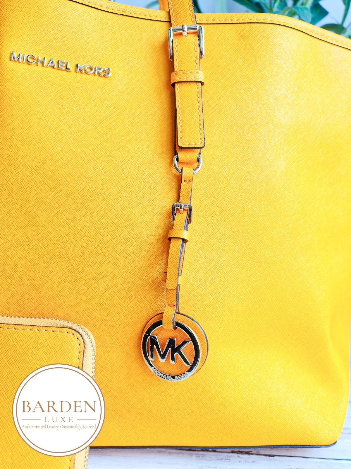 Michael Kors Jet Set Travel Tote Yellow Saffiano Leather MK Bag + Purse 30S3GTVT thumbnail 5