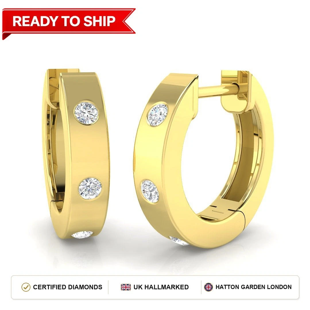 0.2 Carat D-E/VS Lab Grown Diamond Hoops Earring 9k Yellow Gold Ready To Ship