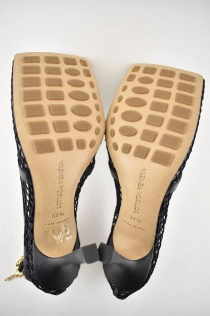 Bottega Veneta Womens Black Mesh Leather Square Toe Gold Chain Sandals Shoes 39 thumbnail 2