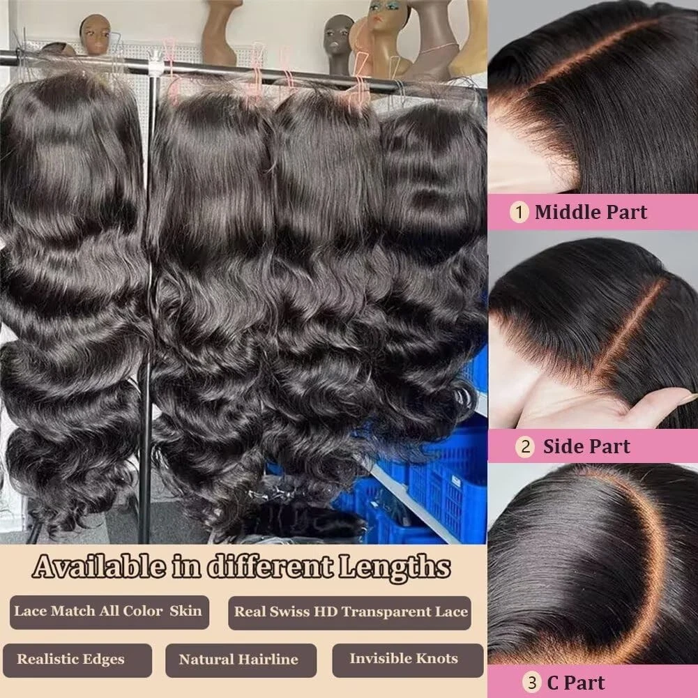 28 Inch 13x6 HD Transparent Lace Front Wigs Human Hair 200 Density Body Wave thumbnail 2