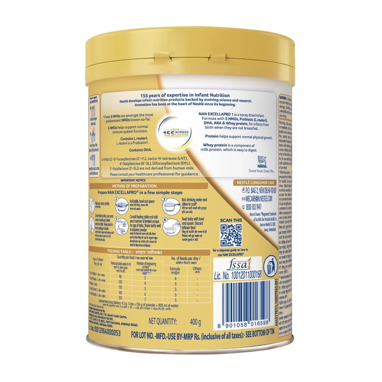 Nestlé NAN EXCELLAPRO Stage 1 Infant Formula Milk Powder 400g Tin With Smartlid thumbnail 2