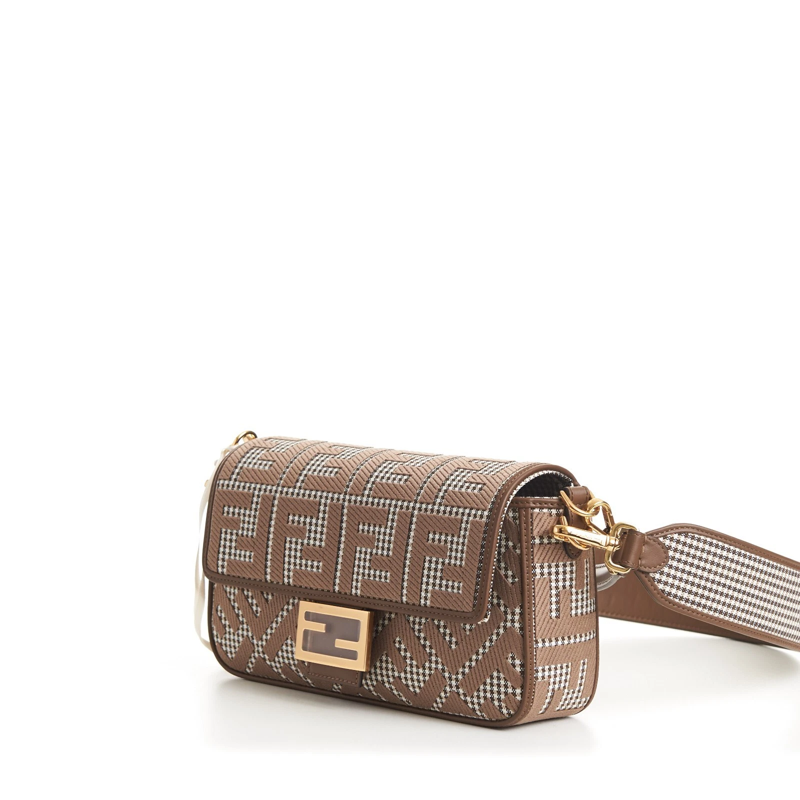 FENDI Medium Baguette - Brown Houndstooth Wool Bag With FF Embroidery thumbnail 2