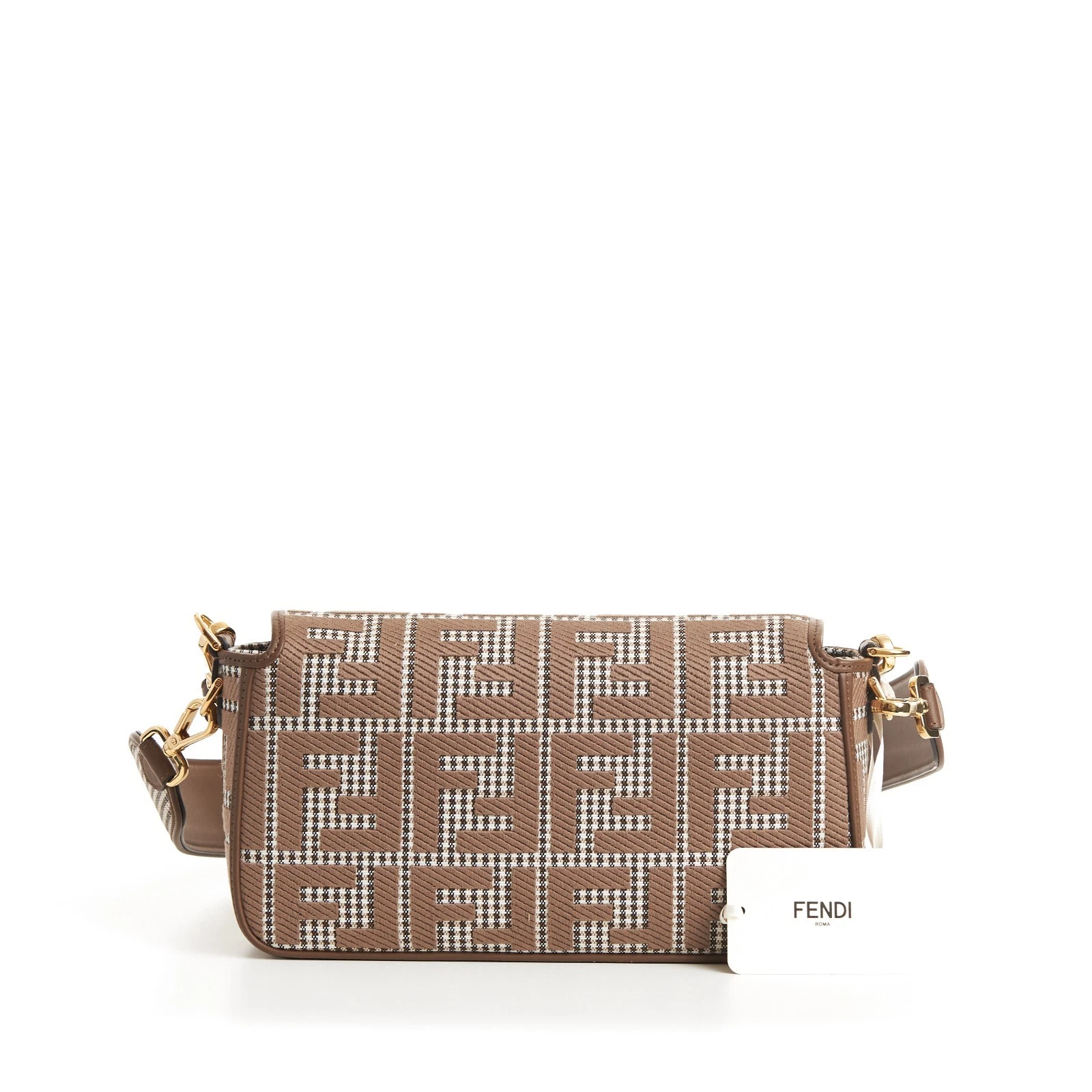 FENDI Medium Baguette - Brown Houndstooth Wool Bag With FF Embroidery thumbnail 4