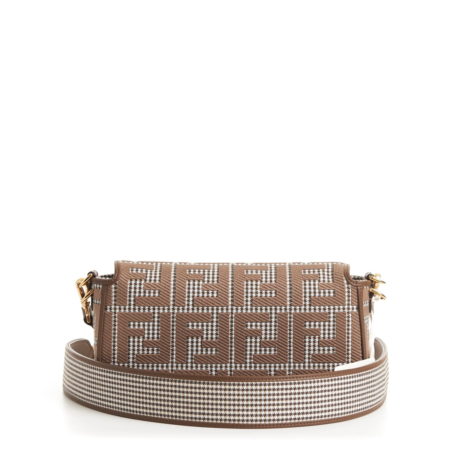 FENDI Medium Baguette - Brown Houndstooth Wool Bag With FF Embroidery thumbnail 5
