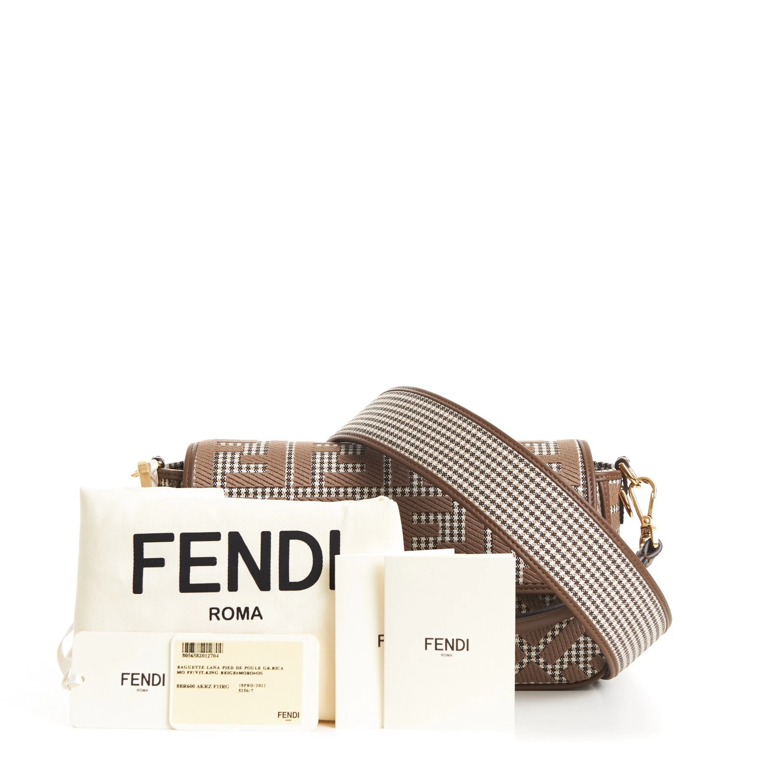FENDI Medium Baguette - Brown Houndstooth Wool Bag With FF Embroidery thumbnail 6