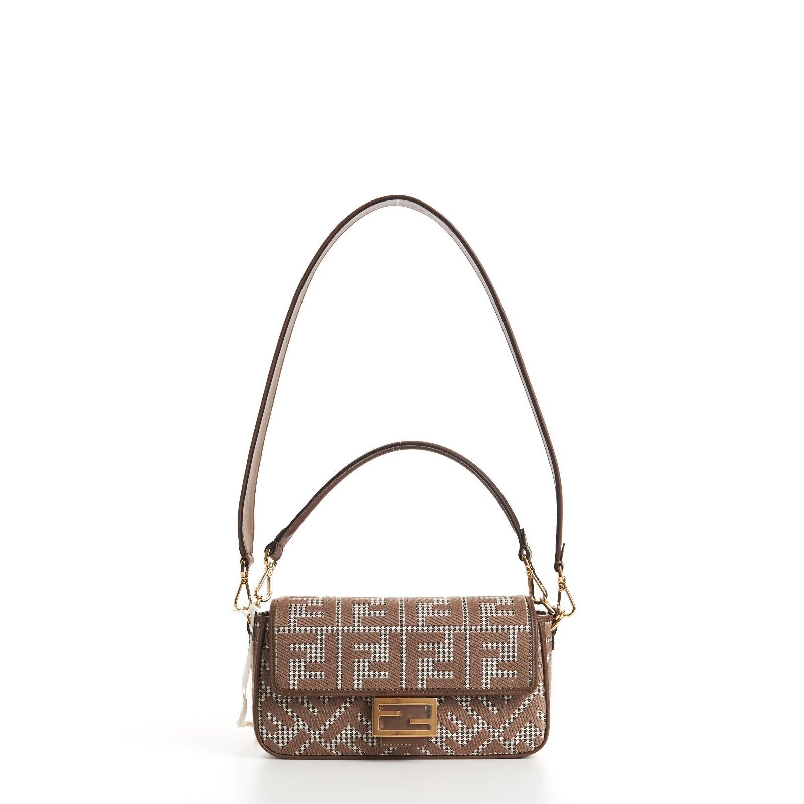 FENDI Medium Baguette - Brown Houndstooth Wool Bag With FF Embroidery thumbnail 7