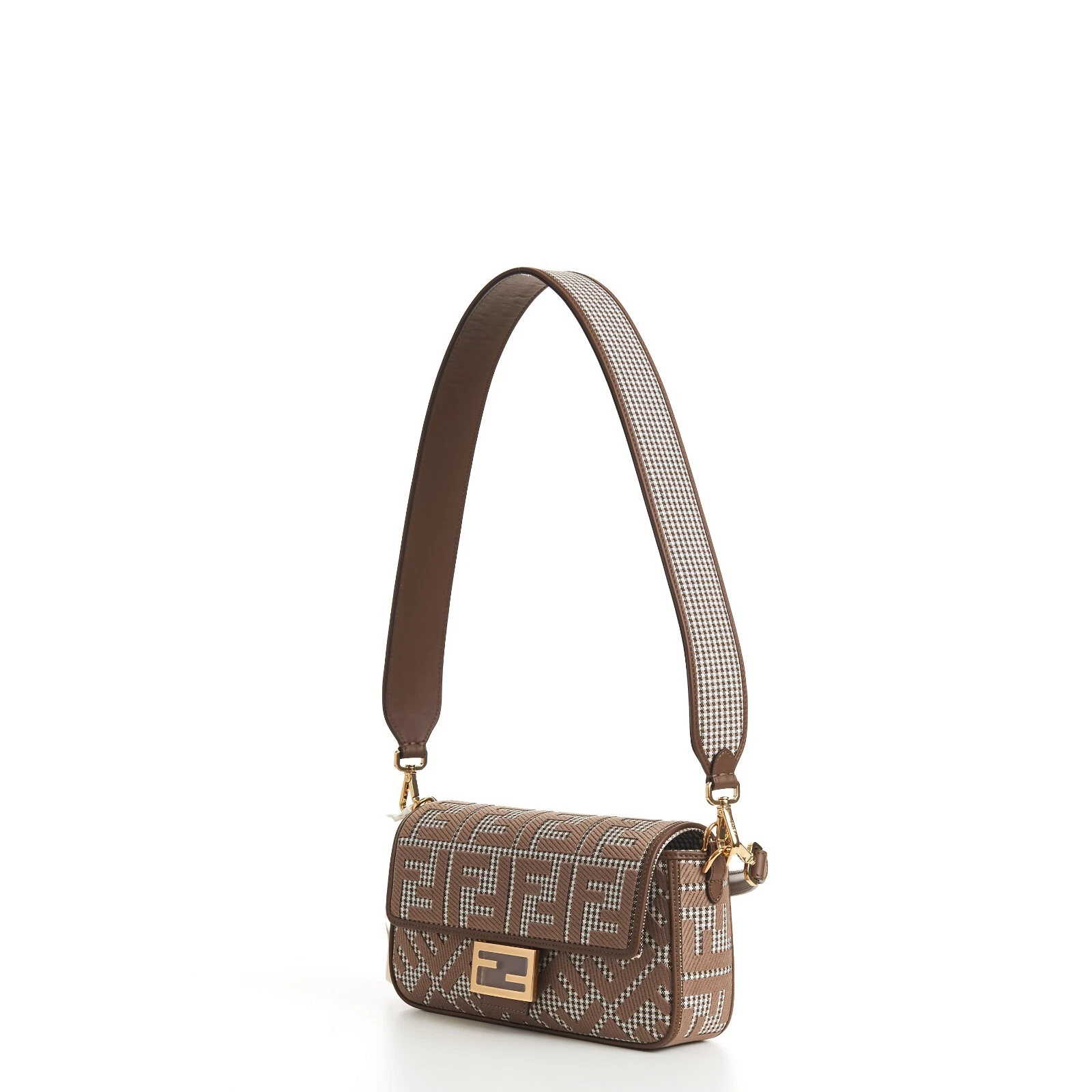 FENDI Medium Baguette - Brown Houndstooth Wool Bag With FF Embroidery thumbnail 8