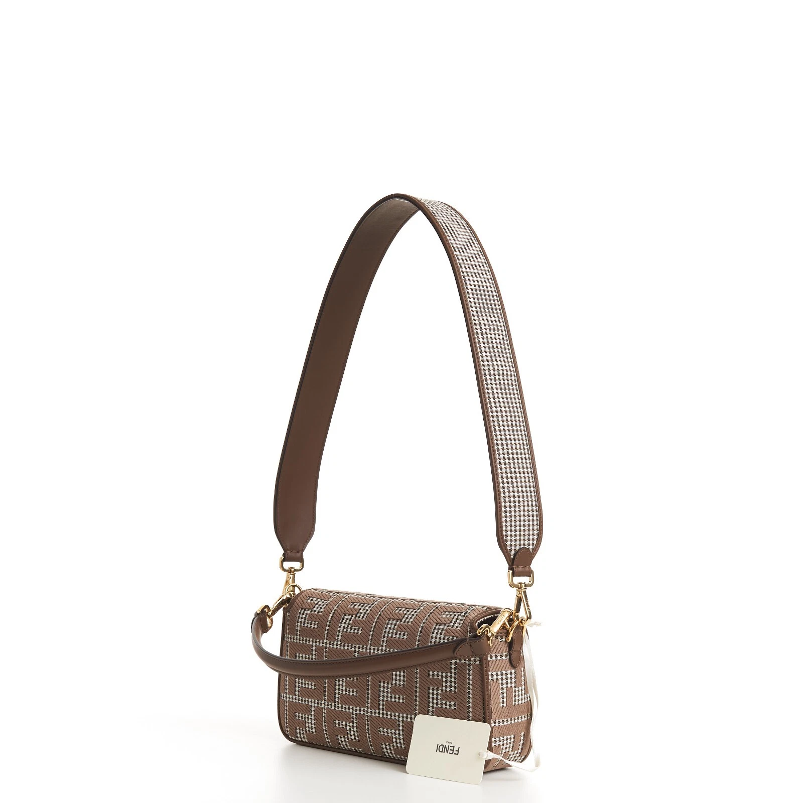 FENDI Medium Baguette - Brown Houndstooth Wool Bag With FF Embroidery thumbnail 11